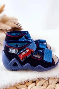 Hot Sandałki Na Rzep 350P014 Granatowe Dzieci Chłopięce|Chłopięce