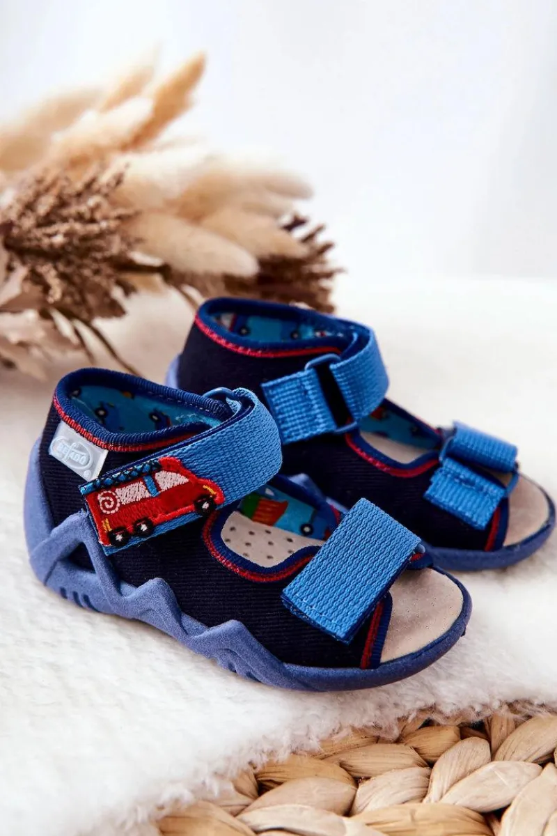 Hot Sandałki Na Rzep 350P014 Granatowe Dzieci Chłopięce|Chłopięce
