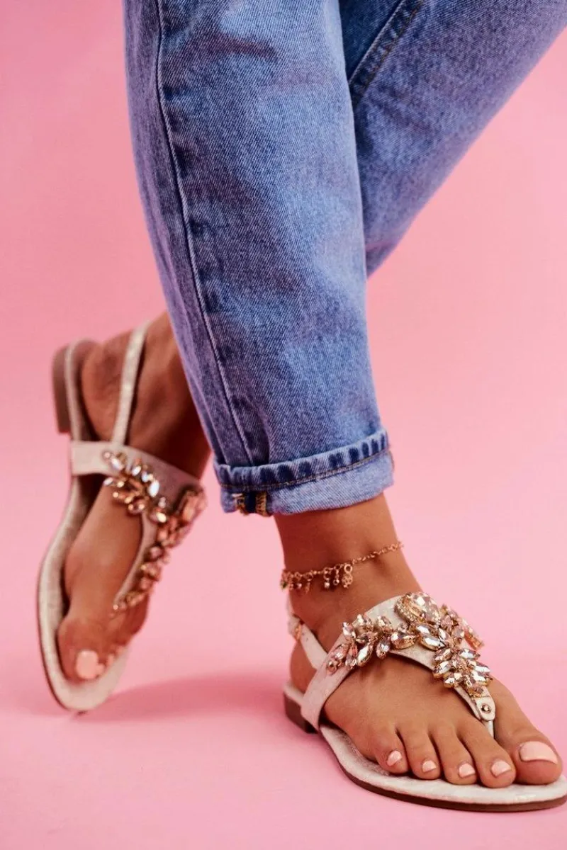 Sandały Płaskie>Boto Sandałki Damskie Eleganckie Japonki Kryształki Under Control