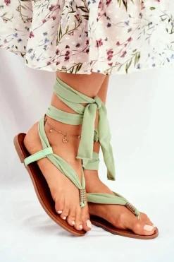 Hot Sandałki Damskie Japonki Wiązane Zielone Derryl Damskie Sandały Płaskie