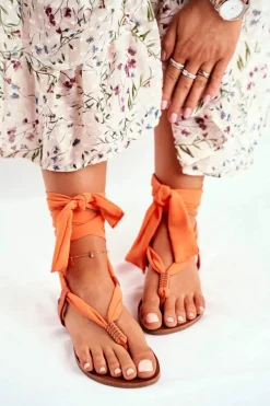 Sandały Płaskie>Boto Sandałki Damskie Japonki Wiązane Pomarańczowe Derryl