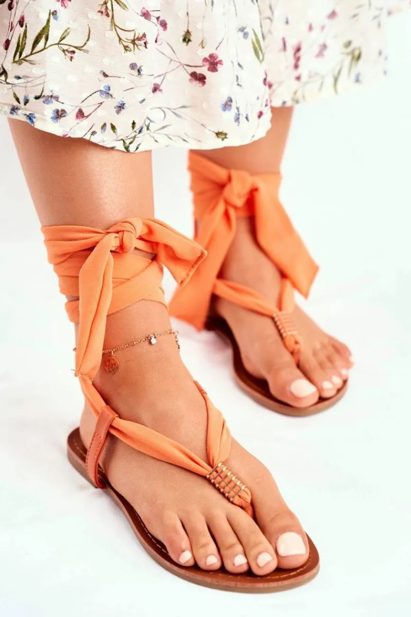 Sandały Płaskie>Boto Sandałki Damskie Japonki Wiązane Pomarańczowe Derryl