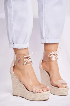Boto Sandałki Damskie Na Koturnie Beżowe Beautiful Way