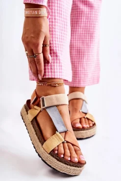 Boto Sandałki Damskie Na Lato Beżowo-Żółte Galia