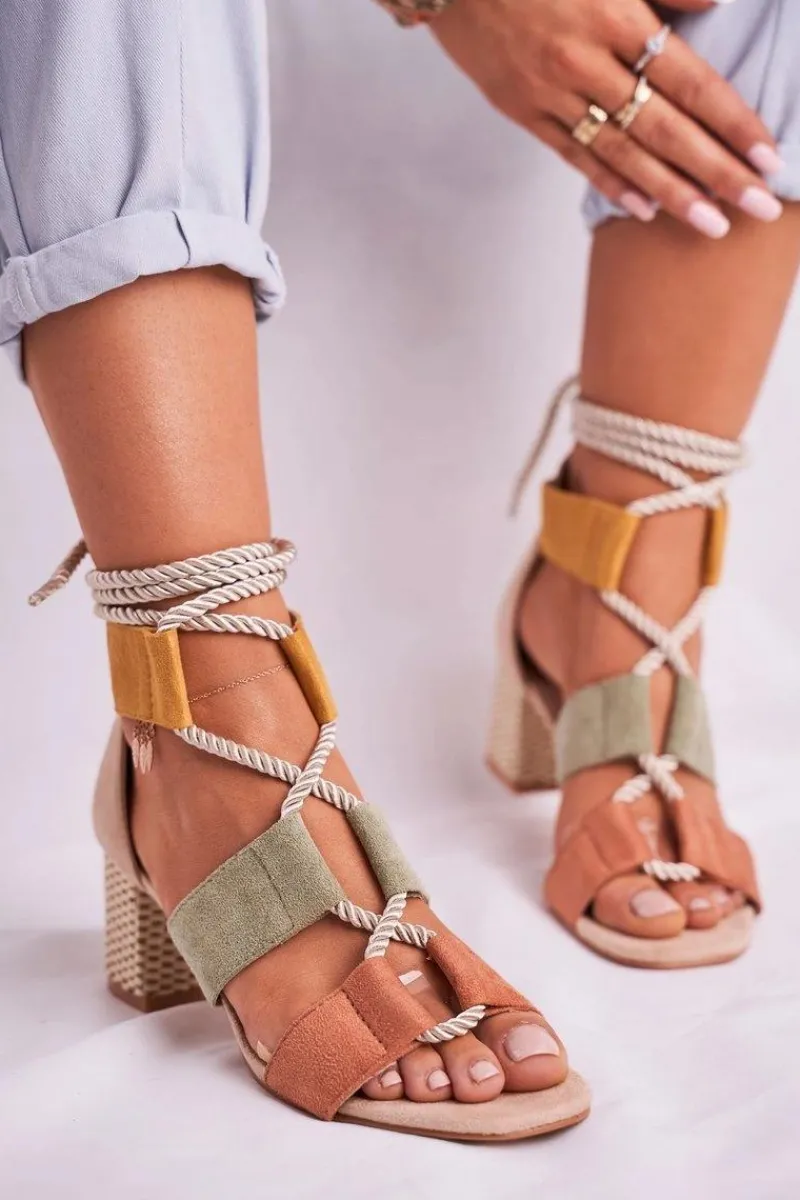 Hot Boto Sandałki Damskie Na Słupku Zamszowe Kolorowe Beckie