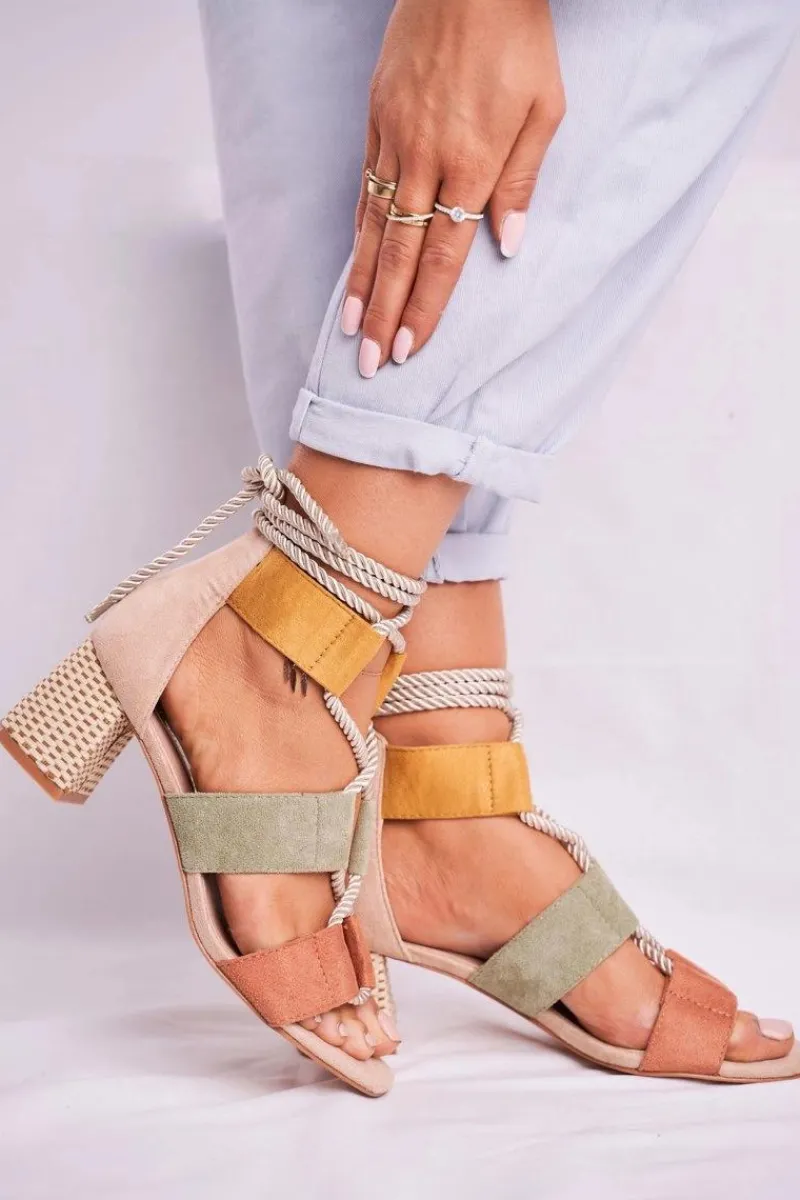 Hot Boto Sandałki Damskie Na Słupku Zamszowe Kolorowe Beckie