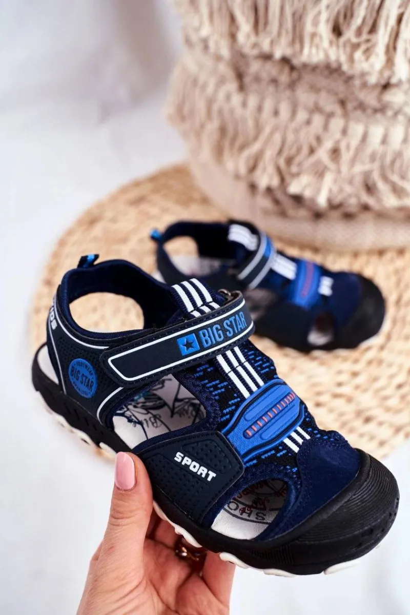 Clearance Sandałki Dziecięce Big Star Na Rzepy Granatowe FF374211 Damskie Chłopięce|Dziewczęce