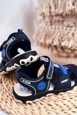 Clearance Sandałki Dziecięce Big Star Na Rzepy Granatowe FF374211 Damskie Chłopięce|Dziewczęce