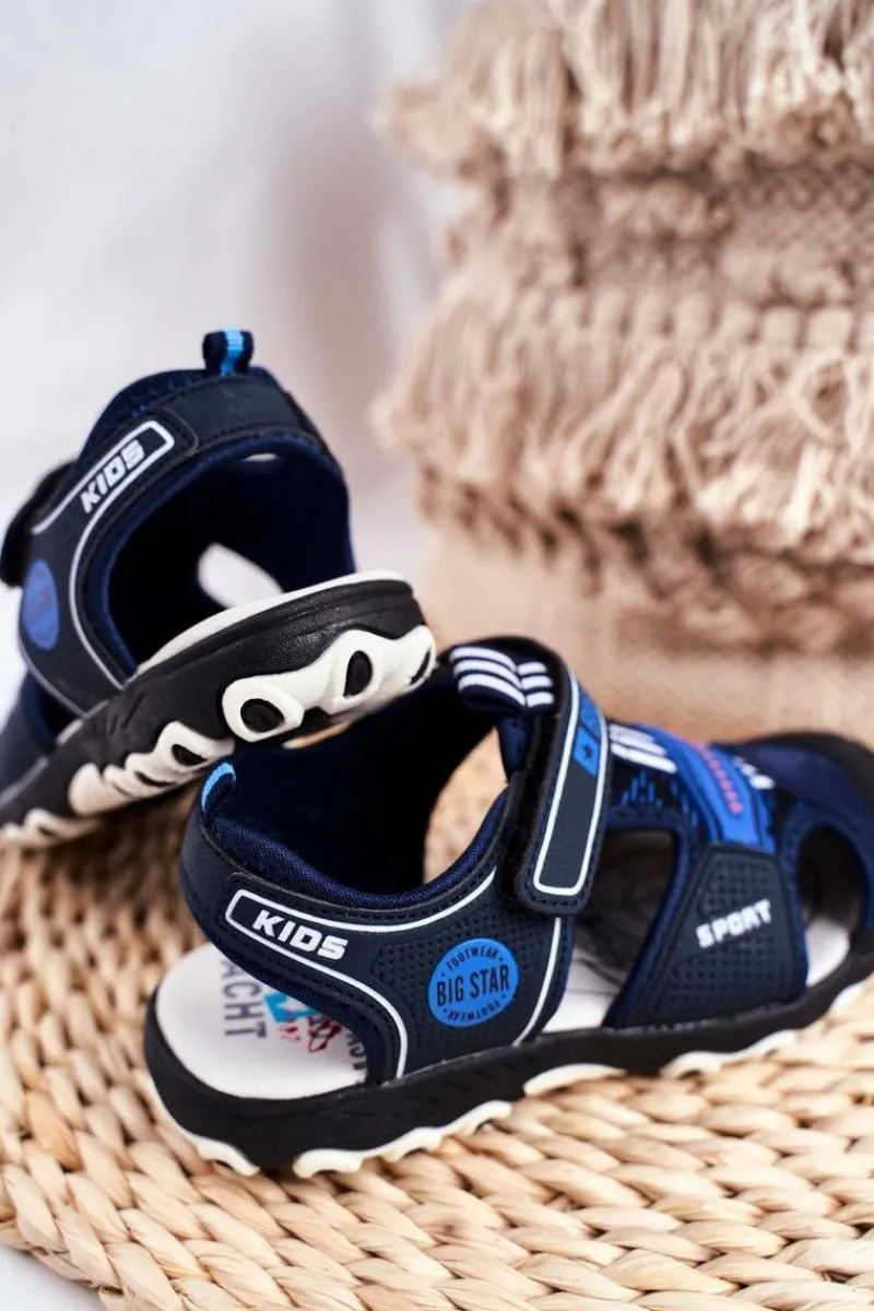 Clearance Sandałki Dziecięce Big Star Na Rzepy Granatowe FF374211 Damskie Chłopięce|Dziewczęce
