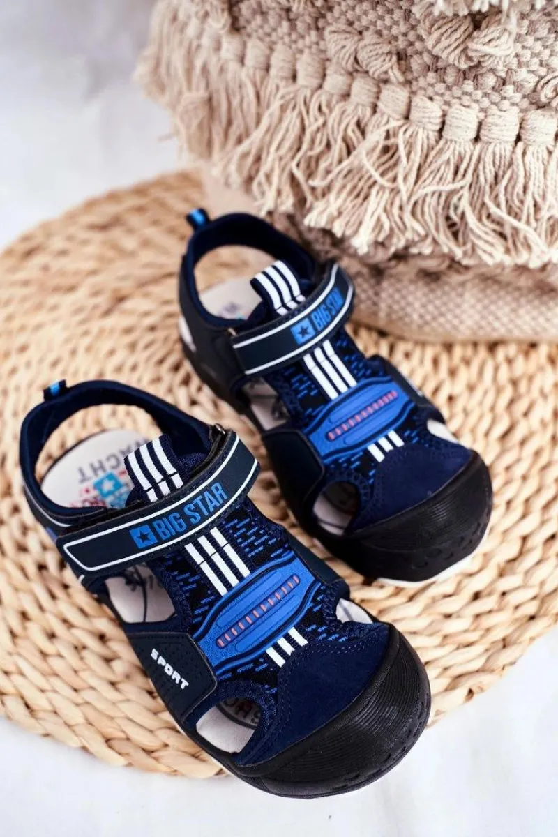 Clearance Sandałki Dziecięce Big Star Na Rzepy Granatowe FF374211 Damskie Chłopięce|Dziewczęce