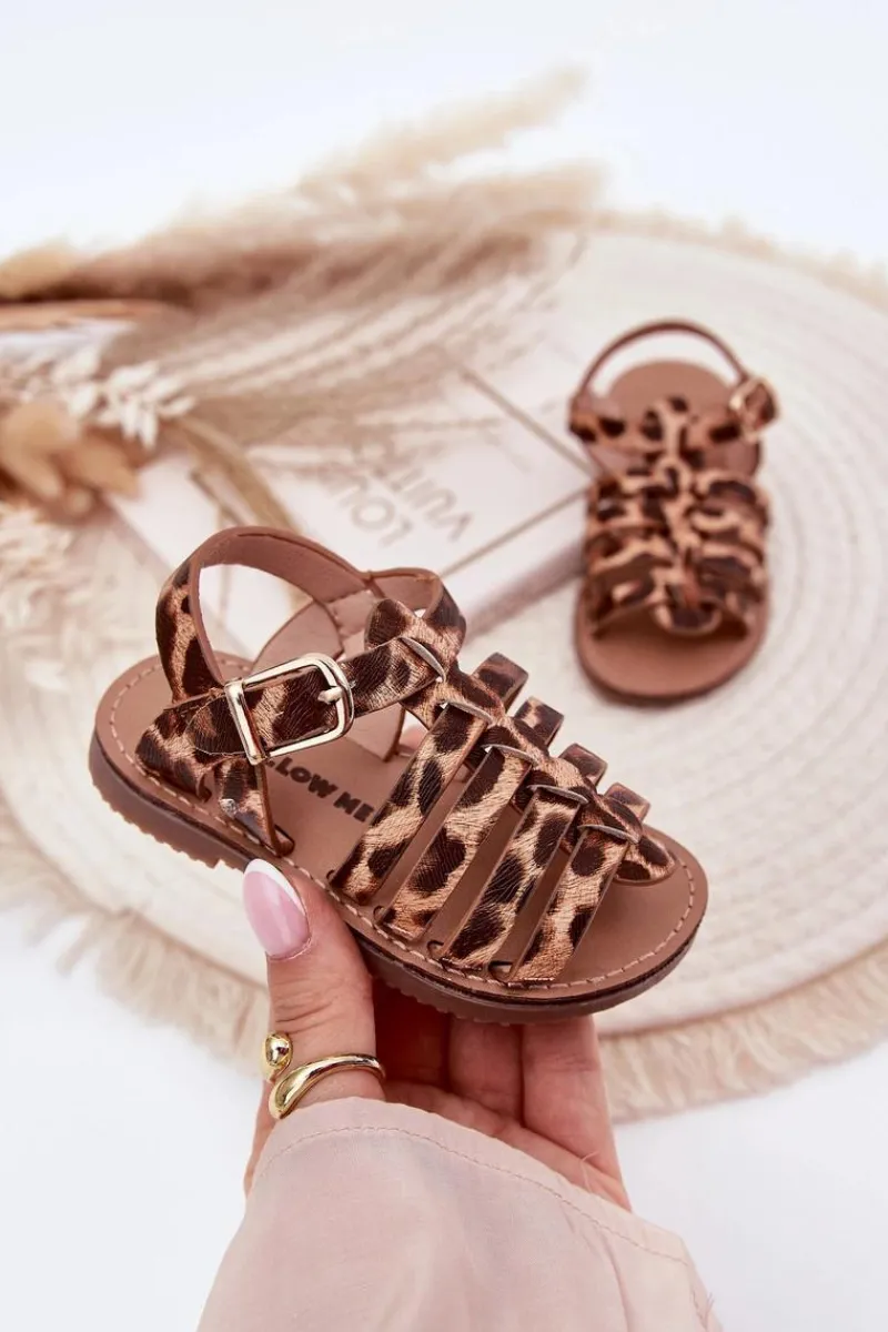 Best Boto Sandałki Dziecięce Dziewczęce Z Eko Skóry Panterka Mariana Brązowy