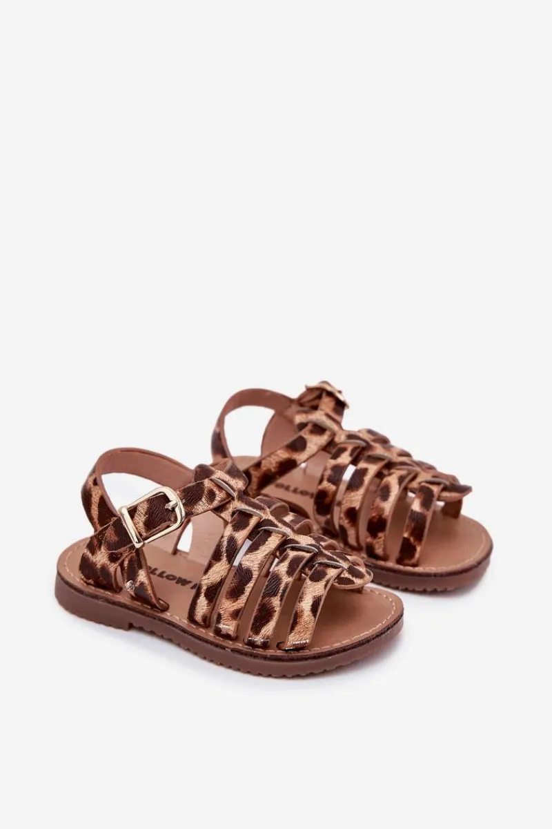Best Boto Sandałki Dziecięce Dziewczęce Z Eko Skóry Panterka Mariana Brązowy