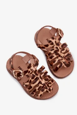 Best Boto Sandałki Dziecięce Dziewczęce Z Eko Skóry Panterka Mariana Brązowy