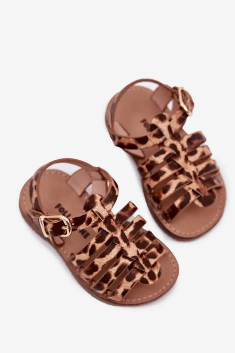 Best Boto Sandałki Dziecięce Dziewczęce Z Eko Skóry Panterka Mariana Brązowy