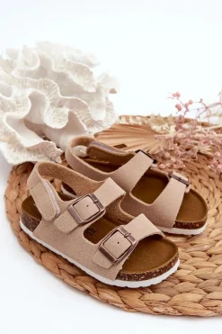 Dziewczęce>Boto Sandałki Dziecięce Na Korkowej Platformie Zapinane Na Rzep Beżowe Rorria Beżowy