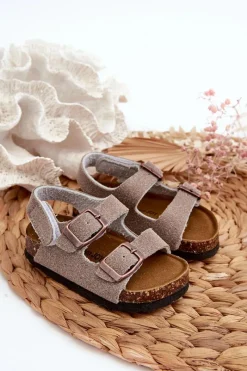 New Boto Sandałki Dziecięce Na Korkowej Platformie Zapinane Na Rzep Szare Rorria Szary