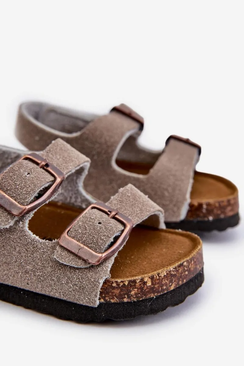 New Boto Sandałki Dziecięce Na Korkowej Platformie Zapinane Na Rzep Szare Rorria Szary