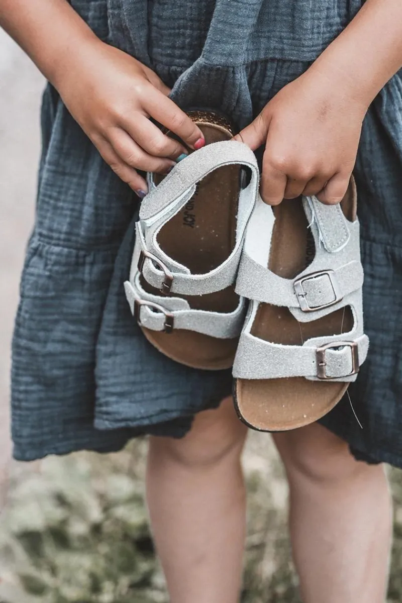 New Boto Sandałki Dziecięce Na Korkowej Platformie Zapinane Na Rzep Szare Rorria Szary