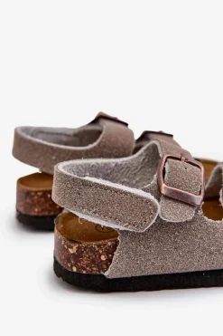 New Boto Sandałki Dziecięce Na Korkowej Platformie Zapinane Na Rzep Szare Rorria Szary