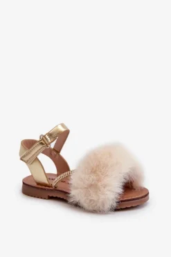 Dziewczęce>Boto Sandałki Dziecięce Na Rzep Z Futerkiem Złote Rosavere Złoty