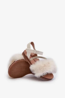Boto Sandałki Dziecięce Na Rzep Z Futerkiem Białe Rosavere Biały