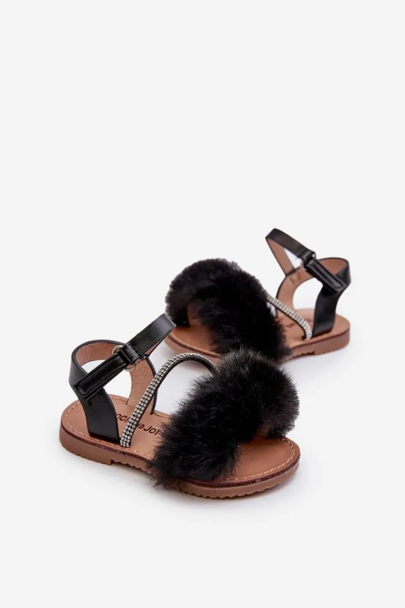 Sale Sandałki Dziecięce Na Rzep Z Futerkiem Czarne Rosavere Dzieci Dziewczęce