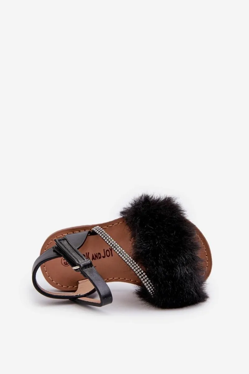 Sale Sandałki Dziecięce Na Rzep Z Futerkiem Czarne Rosavere Dzieci Dziewczęce