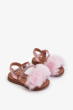 Best Sandałki Dziecięce Na Rzep Z Futerkiem Różowe Rosavere Dzieci Dziewczęce