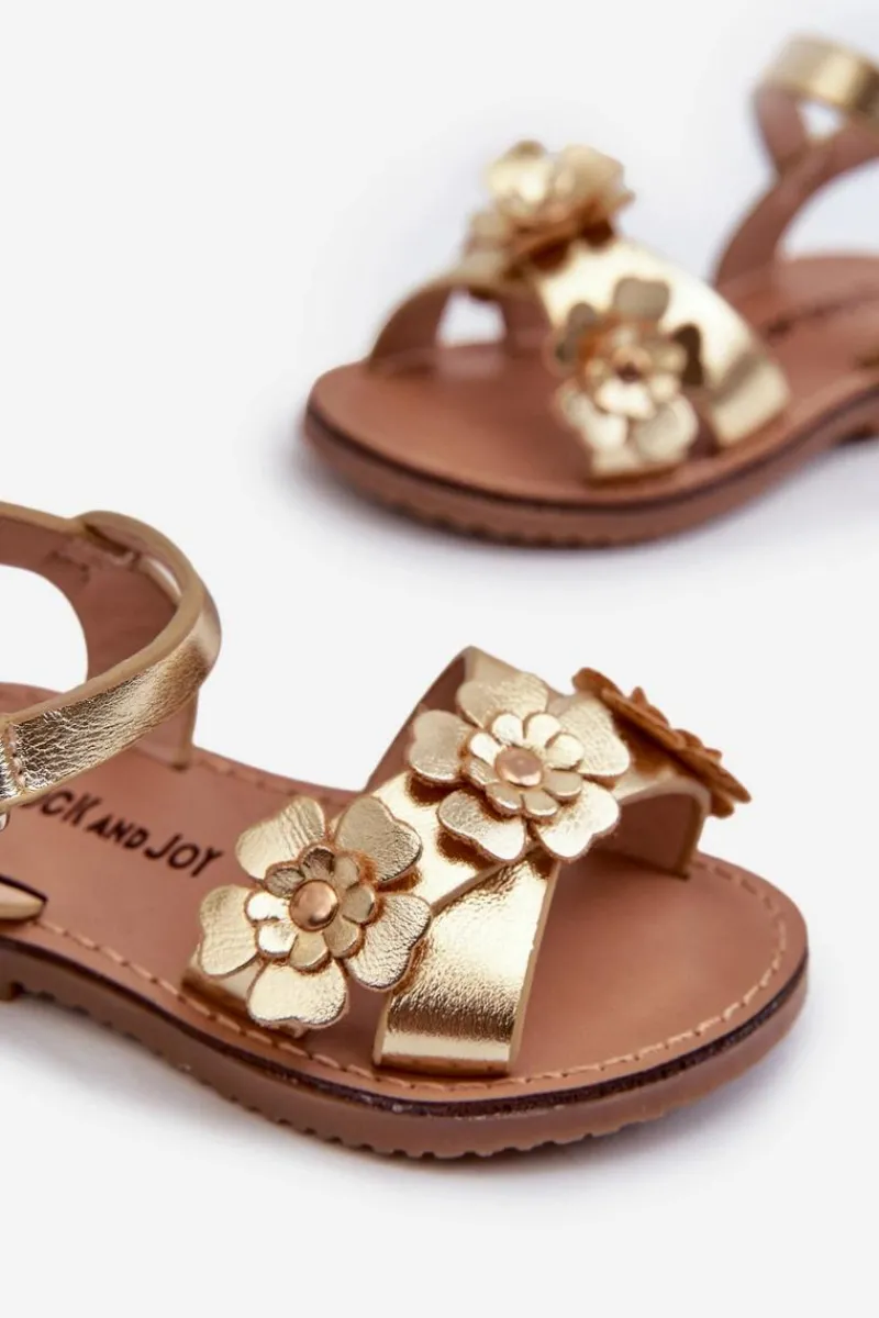 Dziewczęce>Boto Sandałki Dziecięce Ozdobione Kwiatkami Zapinane Na Rzep Złote Fagossa Złoty