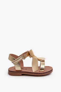 Hot Boto Sandałki Dziecięce Z Kokardką Na Rzep Złote Joratia Złoty