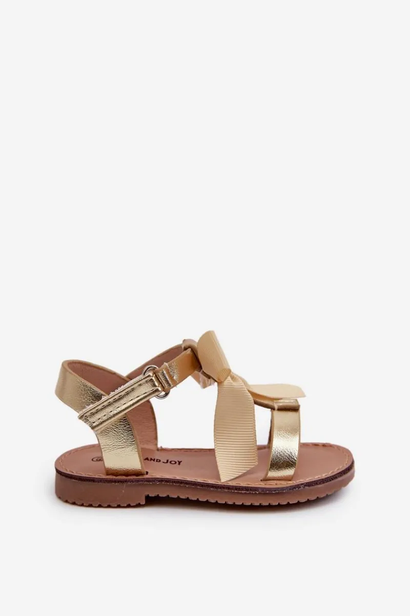 Hot Boto Sandałki Dziecięce Z Kokardką Na Rzep Złote Joratia Złoty