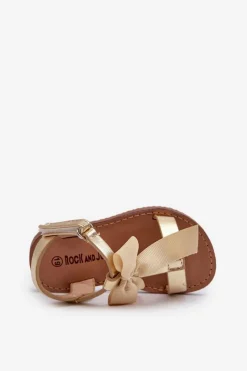 Hot Boto Sandałki Dziecięce Z Kokardką Na Rzep Złote Joratia Złoty