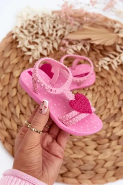 Sandałki Dziecięce Z Sercem 81997 My First Baby Różowe Dzieci Dziewczęce