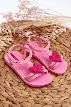 Sandałki Dziecięce Z Sercem 81997 My First Baby Różowe Dzieci Dziewczęce