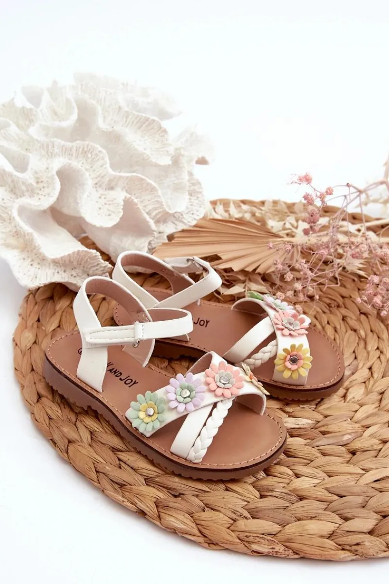 Best Sandałki Dziecięce Zapinane Na Rzep Z Kwiatkami Białe Nestalee Dzieci Dziewczęce
