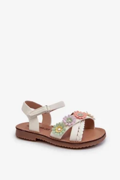 Best Sandałki Dziecięce Zapinane Na Rzep Z Kwiatkami Białe Nestalee Dzieci Dziewczęce