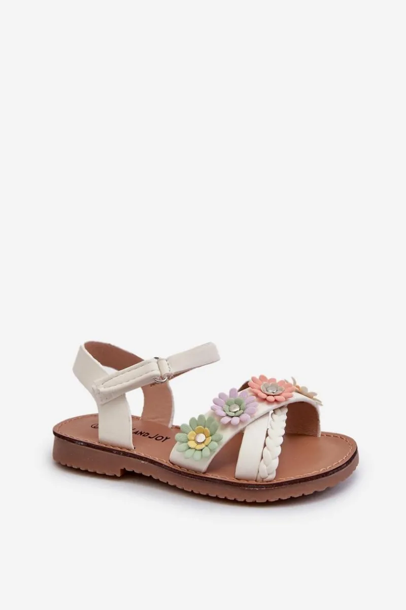 Best Sandałki Dziecięce Zapinane Na Rzep Z Kwiatkami Białe Nestalee Dzieci Dziewczęce