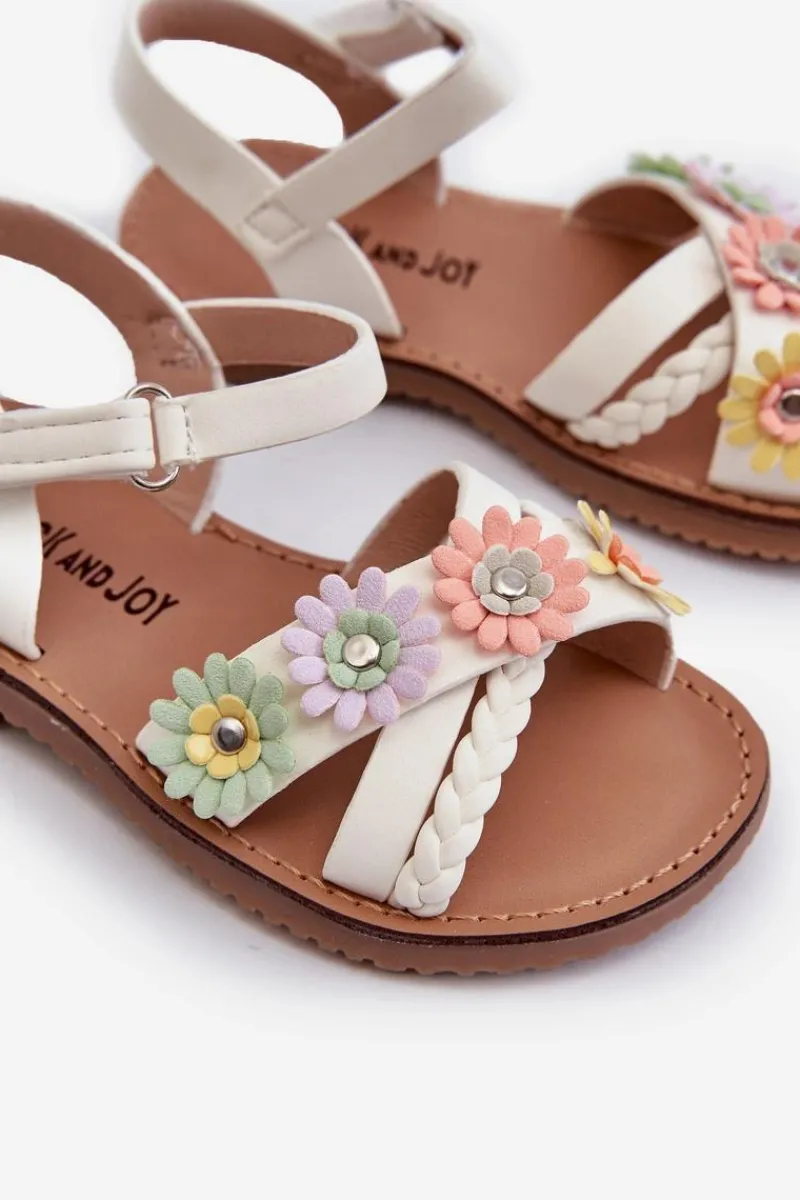 Best Sandałki Dziecięce Zapinane Na Rzep Z Kwiatkami Białe Nestalee Dzieci Dziewczęce