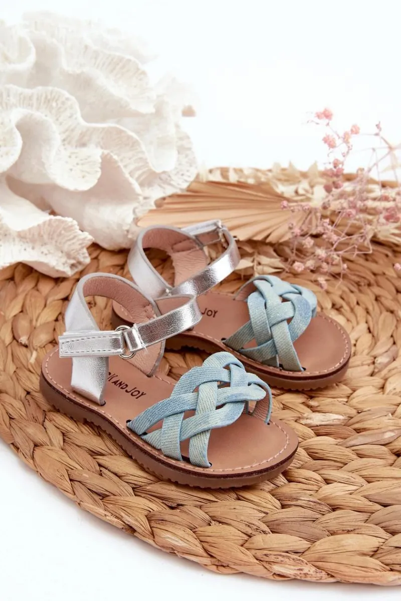 Clearance Sandałki Dziecięce Zapinane Na Rzep Z Przeplatającymi Się Paseczkami Niebieskie Dianttha Dzieci Dziewczęce