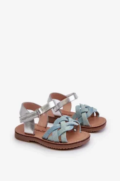 Clearance Sandałki Dziecięce Zapinane Na Rzep Z Przeplatającymi Się Paseczkami Niebieskie Dianttha Dzieci Dziewczęce
