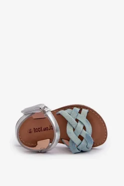 Clearance Sandałki Dziecięce Zapinane Na Rzep Z Przeplatającymi Się Paseczkami Niebieskie Dianttha Dzieci Dziewczęce