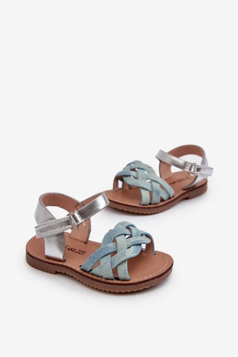 Clearance Sandałki Dziecięce Zapinane Na Rzep Z Przeplatającymi Się Paseczkami Niebieskie Dianttha Dzieci Dziewczęce