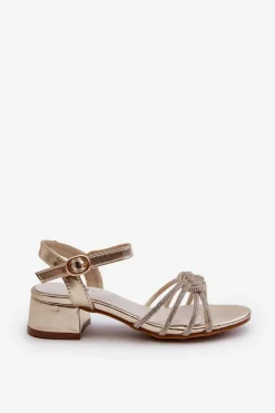 Dziewczęce></noscript>Evento Sandałki Dziewczęce Na Niskim Obcasie Z Cyrkoniami Złote Ollna