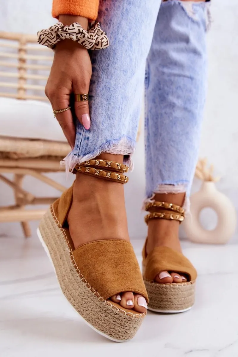 Online Sandałki Espadryle Na Platformie Camel Jeannie Damskie Sandały Na Koturnie|Czarne Espadryle