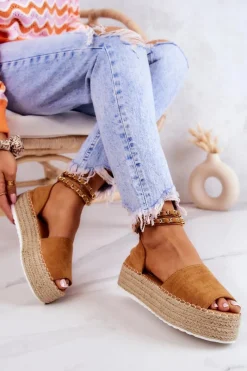 Online Sandałki Espadryle Na Platformie Camel Jeannie Damskie Sandały Na Koturnie|Czarne Espadryle
