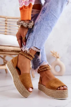 Online Sandałki Espadryle Na Platformie Camel Jeannie Damskie Sandały Na Koturnie|Czarne Espadryle