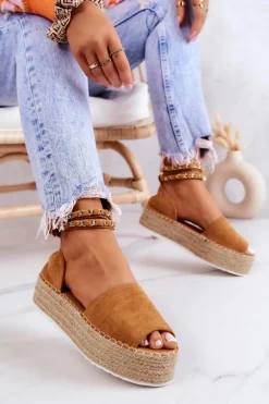Online Sandałki Espadryle Na Platformie Camel Jeannie Damskie Sandały Na Koturnie|Czarne Espadryle
