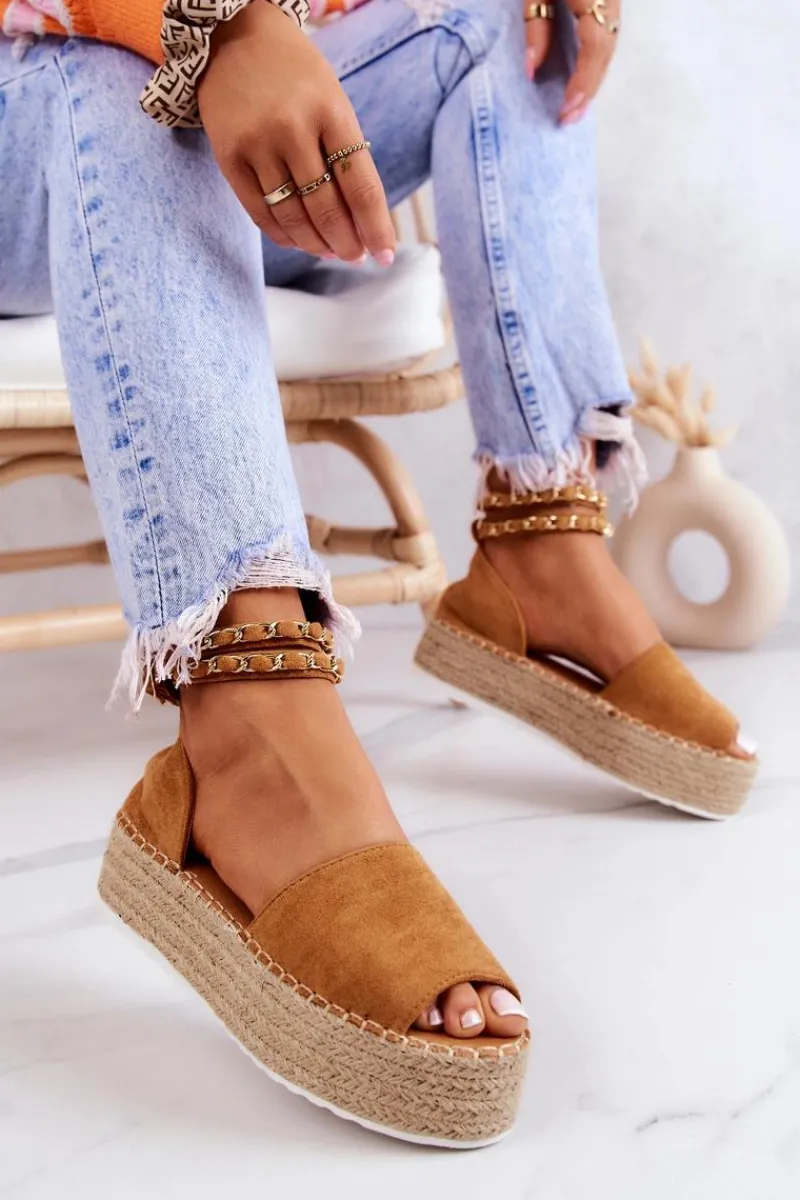 Online Sandałki Espadryle Na Platformie Camel Jeannie Damskie Sandały Na Koturnie|Czarne Espadryle