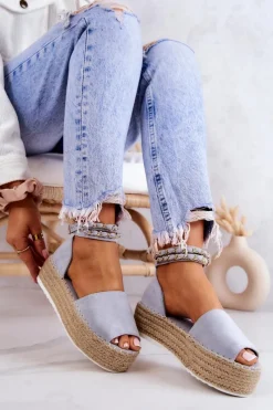 Outlet Boto Sandałki Espadryle Na Platformie Niebieskie Jeannie