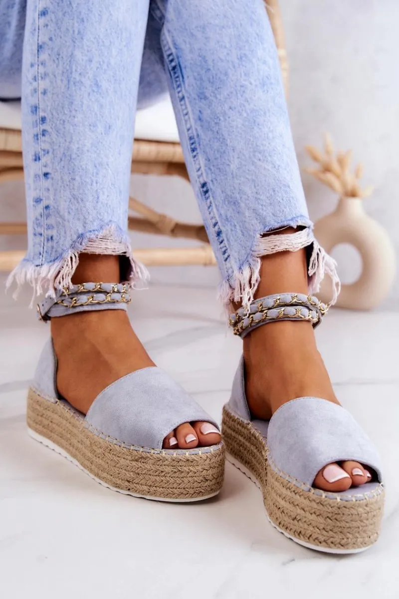 Outlet Boto Sandałki Espadryle Na Platformie Niebieskie Jeannie